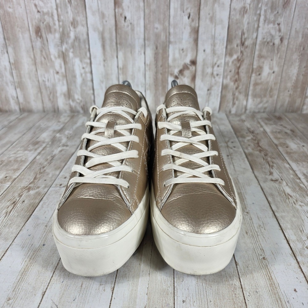 Metallic Gold Platform Sneakers - Women's Casual Fashion - Picture 4 of 8
